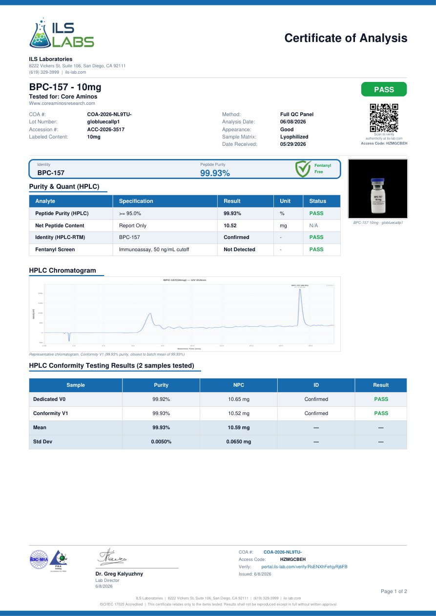 BPC-157 10mg batch-specific certificate preview