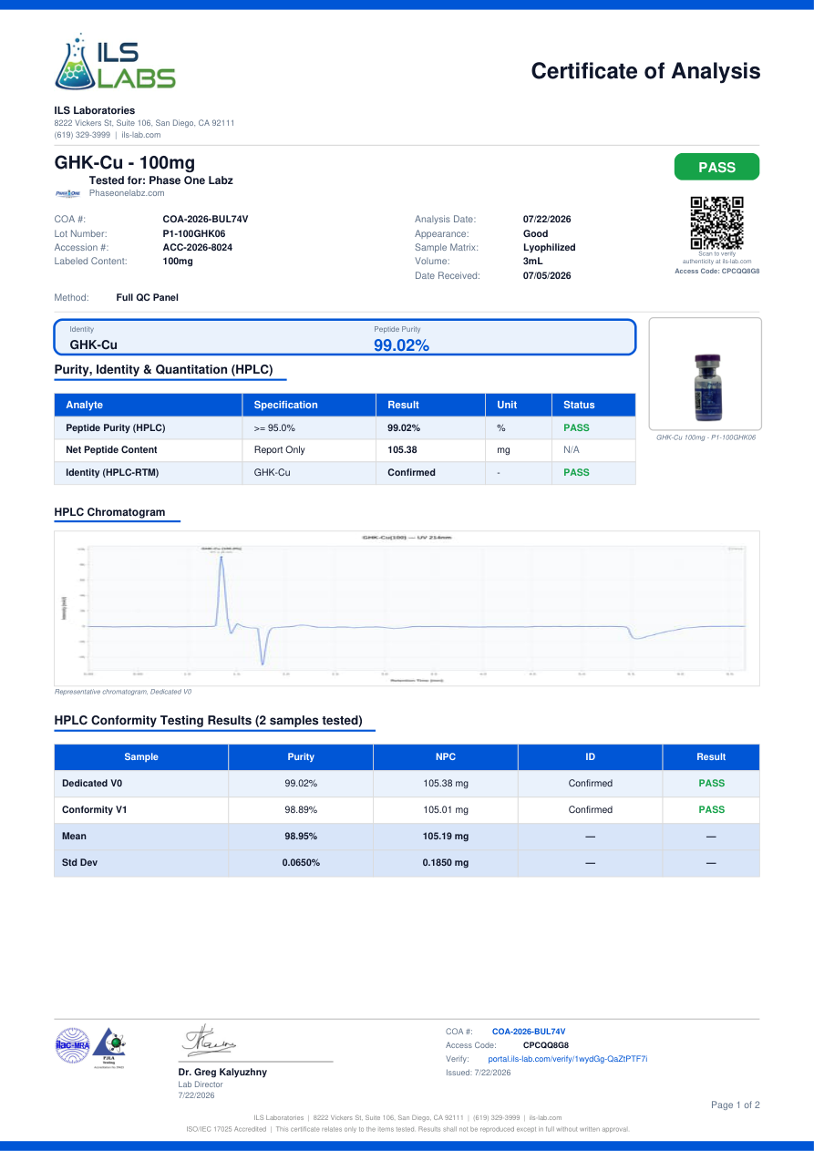 GHK-CU 100mg batch-specific certificate preview
